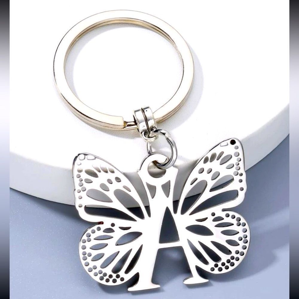 New Butterfly A Initial Initials Letter Keychain Purse Charm Gift Silver